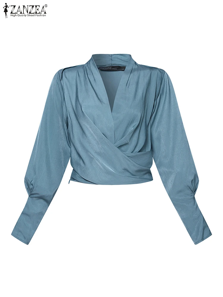 Модные женские блузки ZANZEA элегантные с длинными манжетами и пышными рукавами