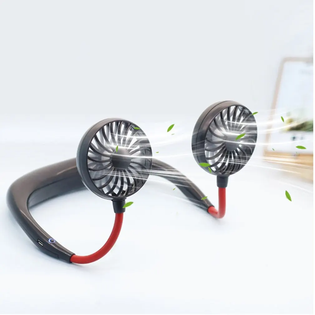 

1PCs Portable Fans Hand Free Neckband Fans With USB Rechargeable 1200mA Battery Operated Dual Wind Head 3 Speed Adjustable Fan