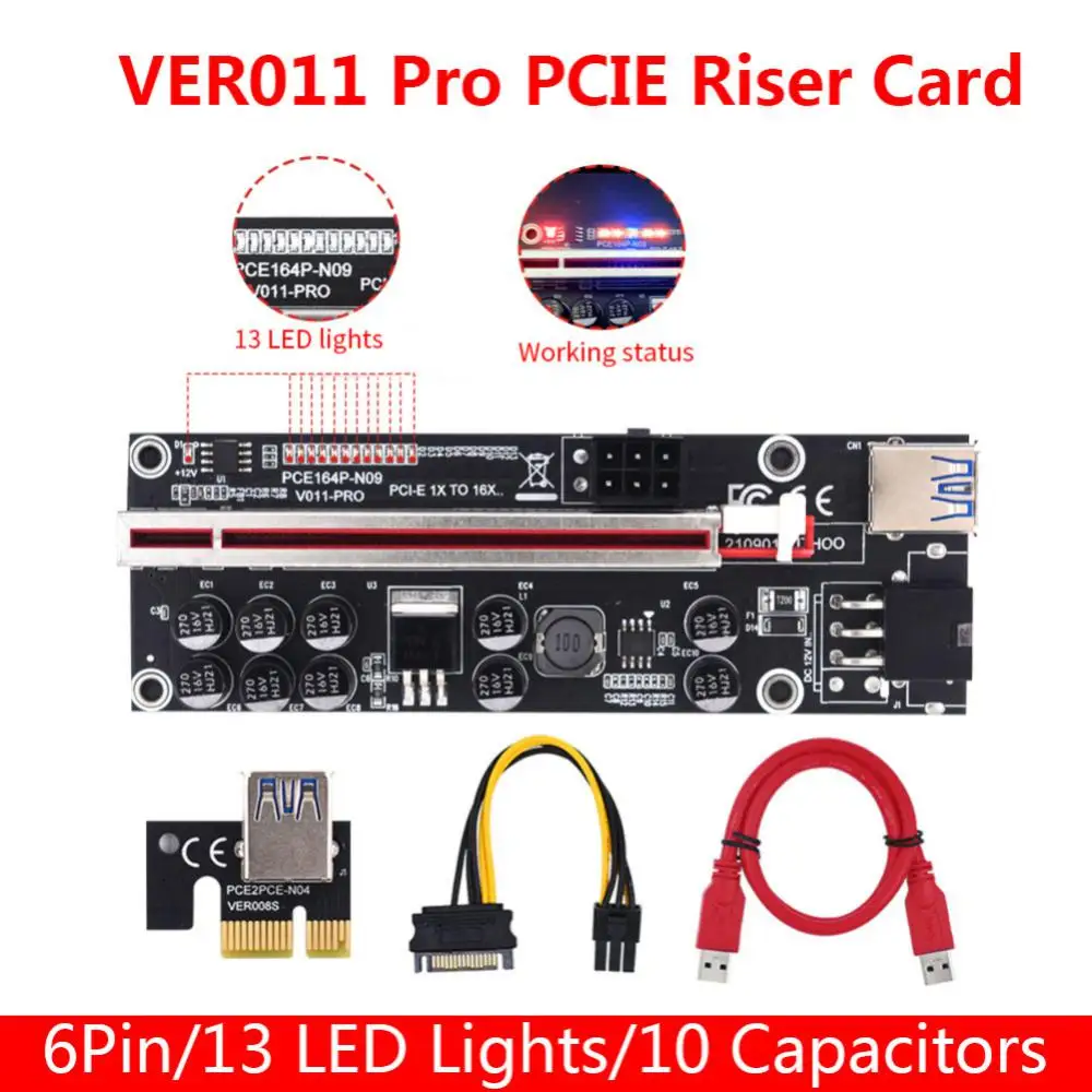 

V011 Pcie Riser 011 Riser Card Upgraded Usb 3.0 Cable Ver009s Plus 10 Capacitors Gpu 1x To X16 Pci E Express High Quality 1-