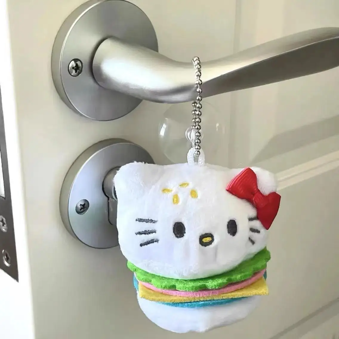 

Cute Cartoon Hello Kitty Burger Keychain KT Cat Plush Doll Bag Pendant Anime Toy Kawaii Pendant Cartoon Couple Girl Gift