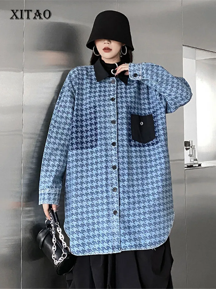 

XITAO Plaid Jacket Single Breast Pocket Pocket Goddess Fan Casual Style 2022 Autumn Minority Full Sleeve Jacket Coat WLD9174
