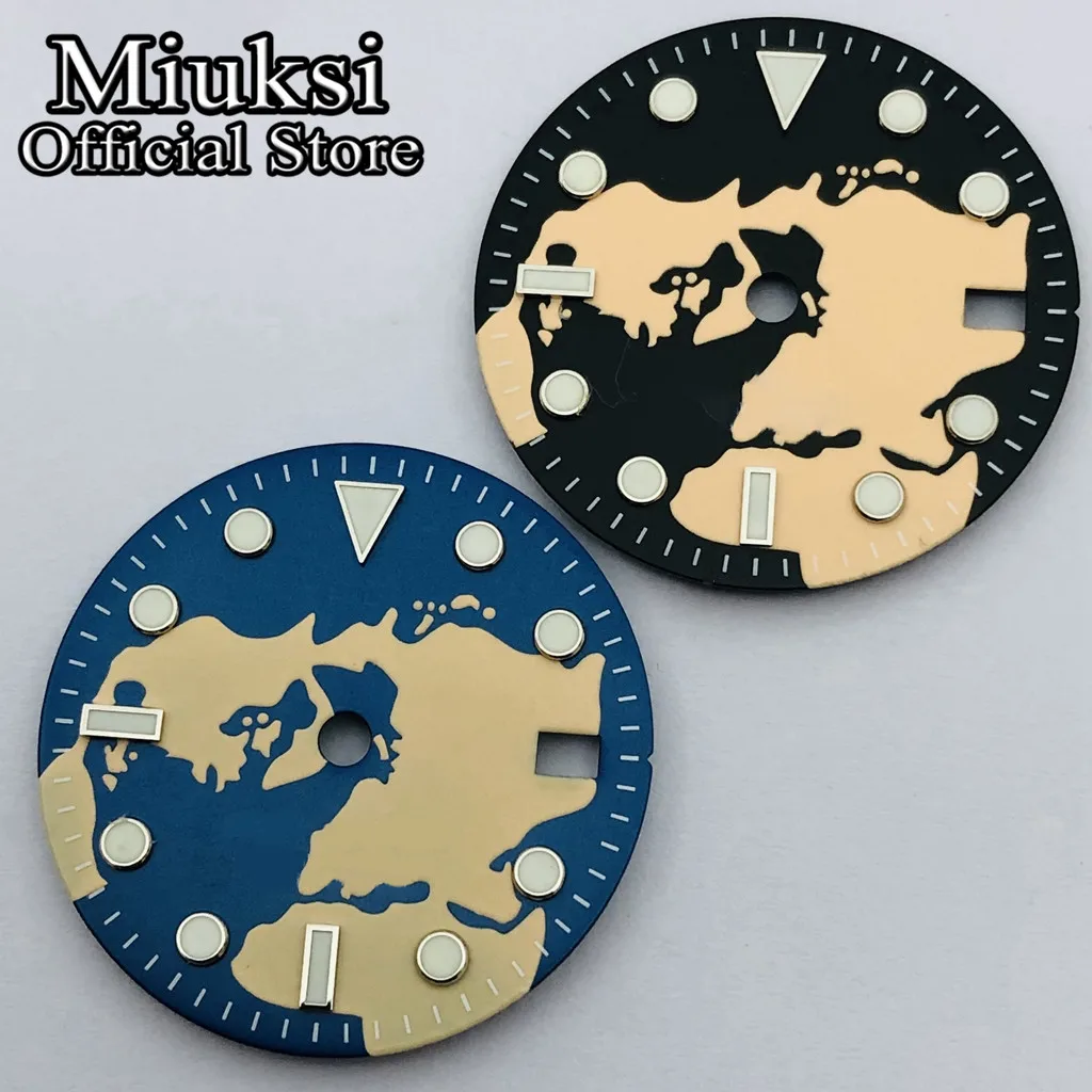 

Часы Miuksi, 29 мм, черные и синие циферблаты, светящиеся часы NH34 NH35, часы с короной на 3 часа, 3,8 часа, Корона