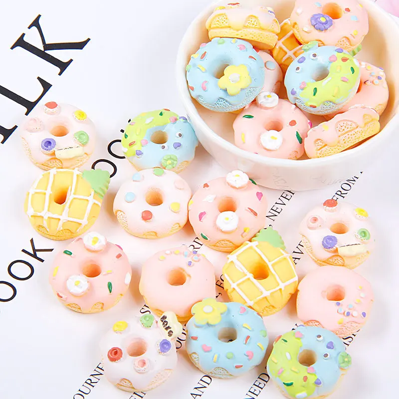 

10pcs Resin Lovely Artificial Donut Flatback Cabochon Scrapbook Three-dimensional DIY Fridge Magnet Embellishments Hairpin Acces