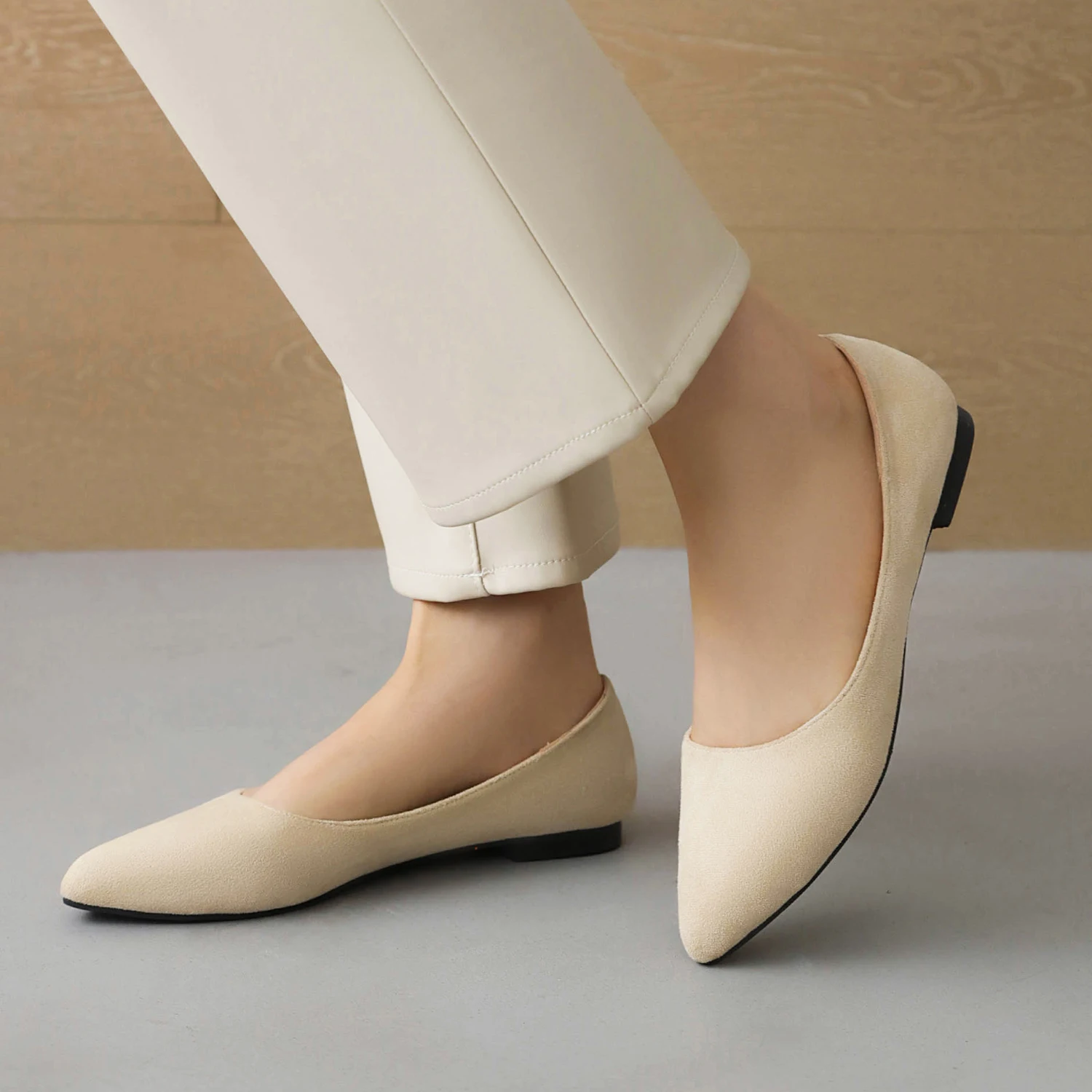 Sweet Sequined Flats Women Pointed Toe Shoes Size 34-46 Leather Comfy Daily Shallow Slip On Walking Footwear