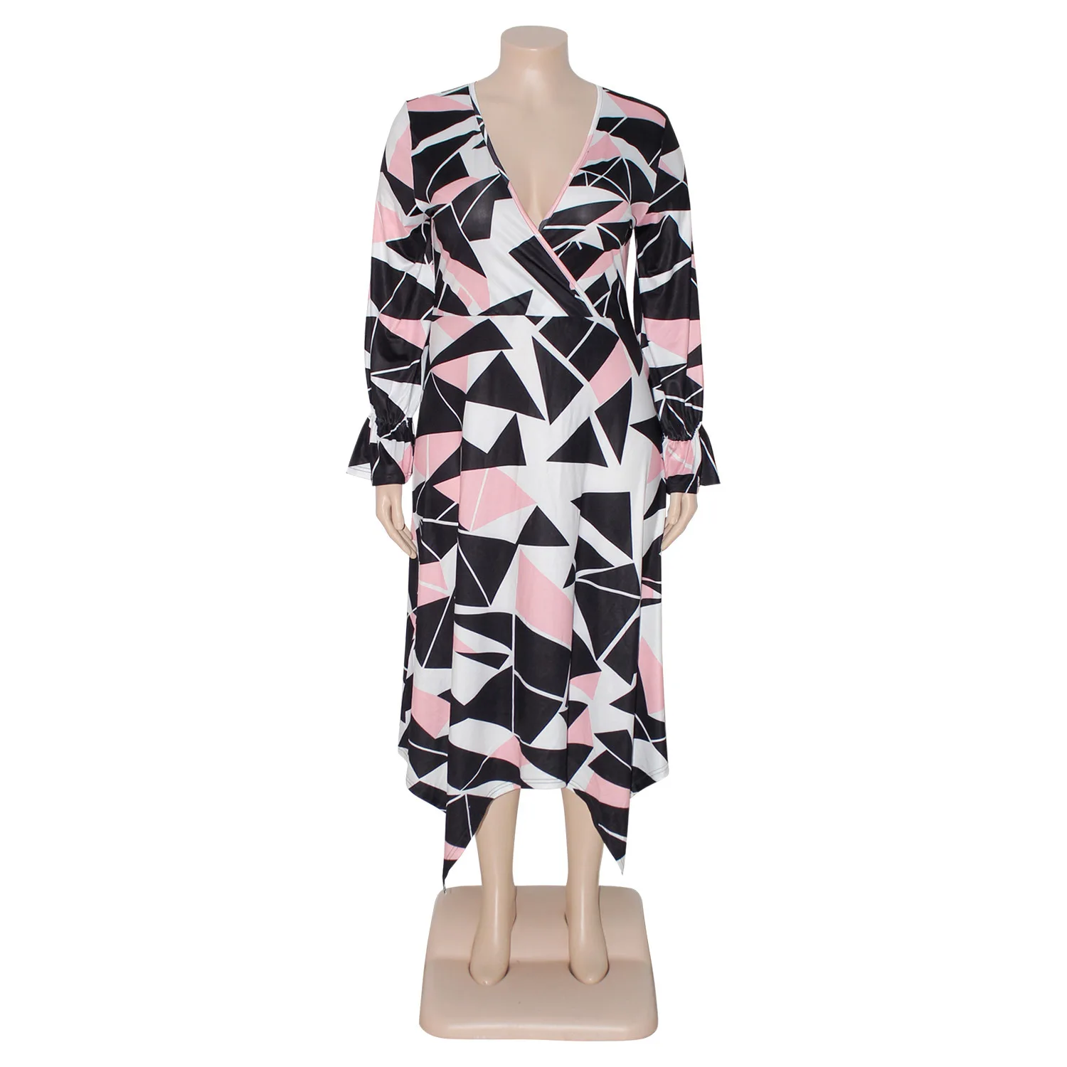Plus Size Dresses  Elegant Dresses for Women V-Neck  Long Sleeve Dresses for Women Slim Fit Mid-Calf Print Fall Outfits Women