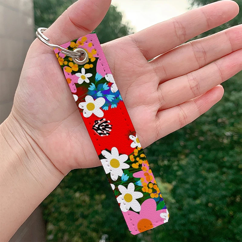 

Fashion Flower Power Custom Keychains Strap Keyring Hanging Holder Bag Car Wallet Trinket Keychain Hanging Bag Accessories