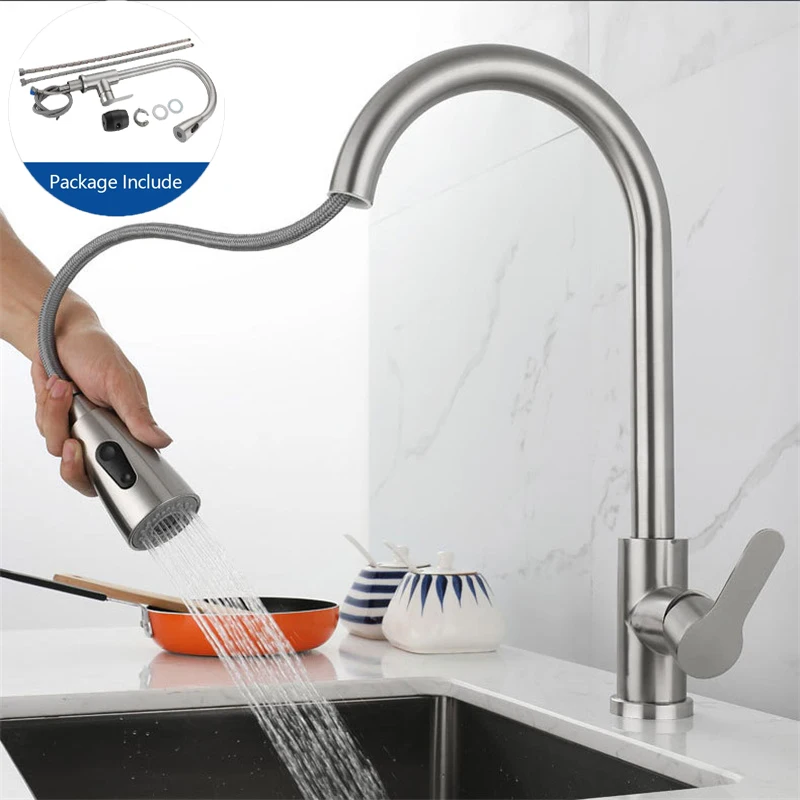 

Матовый кухонный кран, двухфункциональный распылитель для струи, выдвижной смеситель с одной ручкой, для горячей и холодной воды, крепление на раковину