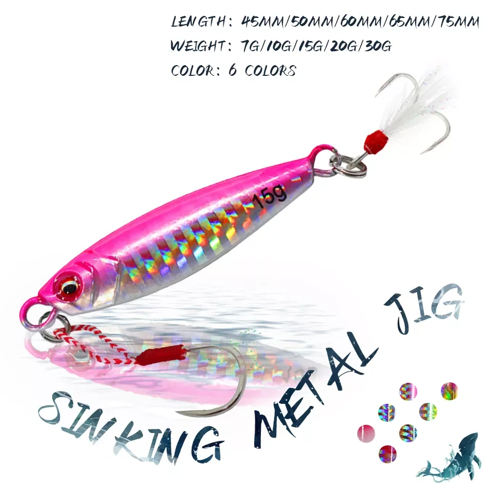 

1PCS 7g/10g/15g/20g/30g Metal Jig Fishing Lure Artificial Hard Bait Feather Hook Sinking Jigging Saltwater Lures Trout