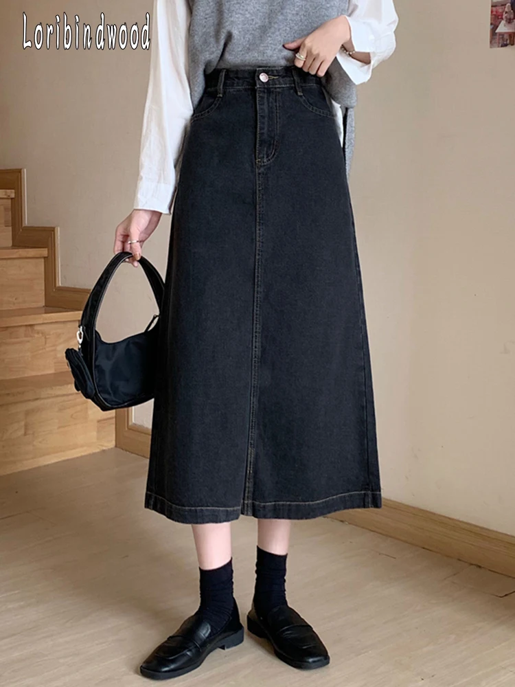 

Denim Skirt Female Spring 2023 New High-waisted Slimming Mid-length A-line Skirt Temperament All Match Skirt long skirt
