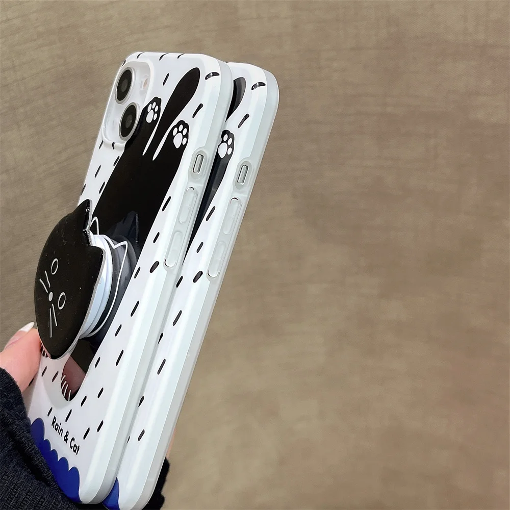 Милый мультяшный рисунок иллюстрация капли дождя Кот Стенд чехол для телефона