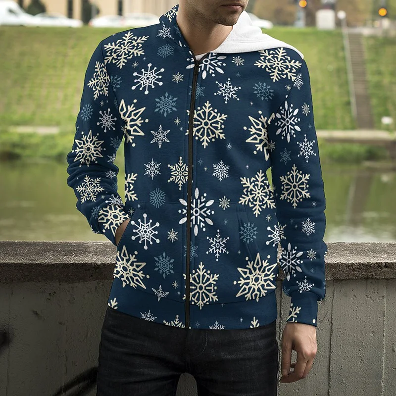 

Толстовка с капюшоном для мужчин и женщин, свитшот с 3D-принтом снежинок, на молнии, уличная одежда для мальчиков, одежда с капюшоном