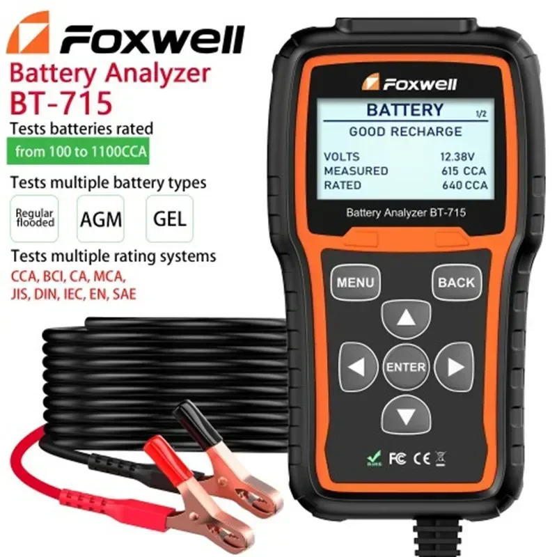 Тестер Аккумуляторов Foxwell BT715 12 В и 24 анализатор аккумуляторов AGM / EFB с плоской