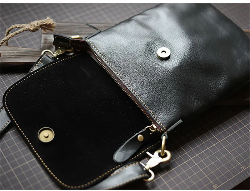 Simple genuine leather men's small messenger bag handmade designer original natural real cowhide youth daily phone shoulder bag