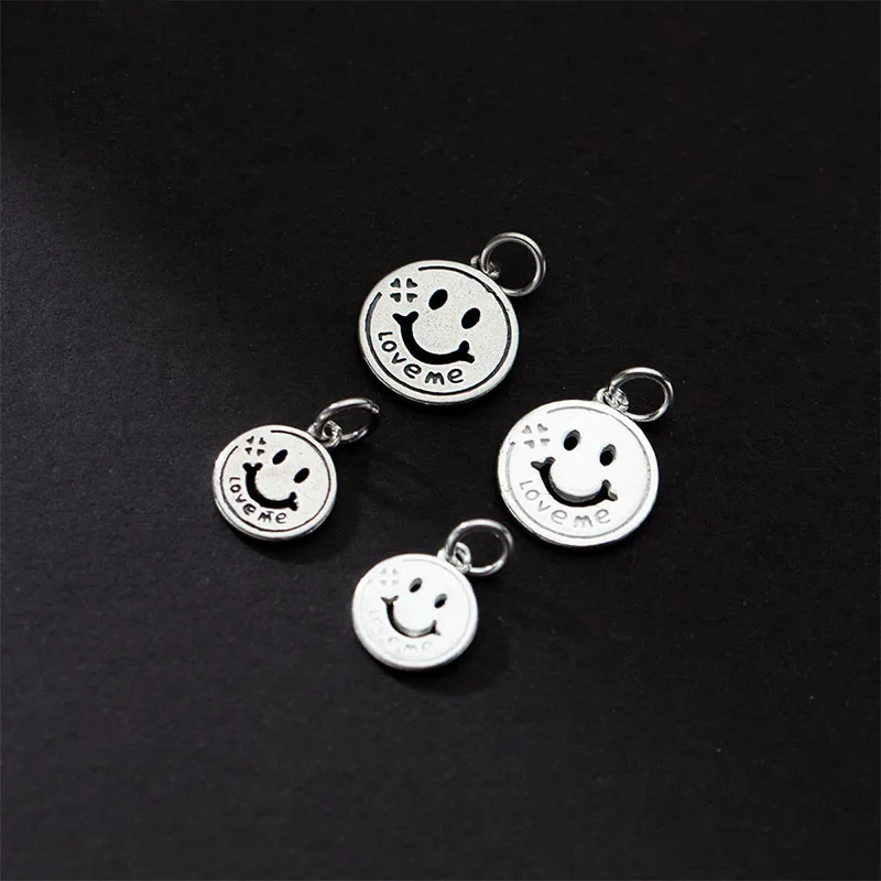 

1pc/Lot 925 Sterling Silver Love Me Smile Round Charms Necklace Bracelets Fashion Couple Ring Pendants DIY Jewelry Accessories
