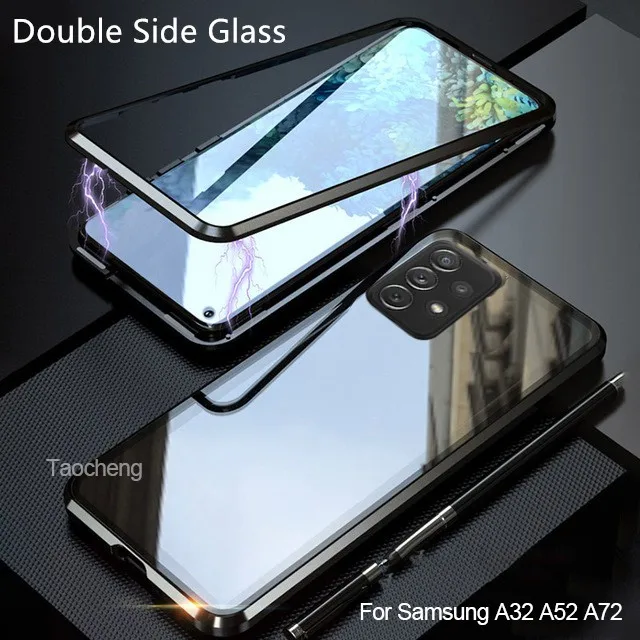 

Магнитный чехол для телефона Samsung Galaxy A32, A52, A52s, A72, A12, A31, 4G, Φ, A21s, двухсторонний Магнитный чехол из закаленного стекла, металлический флип-чехо...