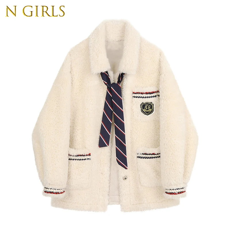

Woman Winter Coat Oversize Wool Thick Jacket Women Plus Size Outwear Turn Down Collar Faux Fur Female Preppy Style Jacket Parka