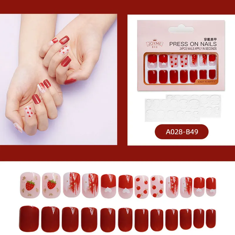 

24p of colored frosted strawberry girls' fake nails Ballet nail pressing nail nail techniques nail art fake nails free of charge