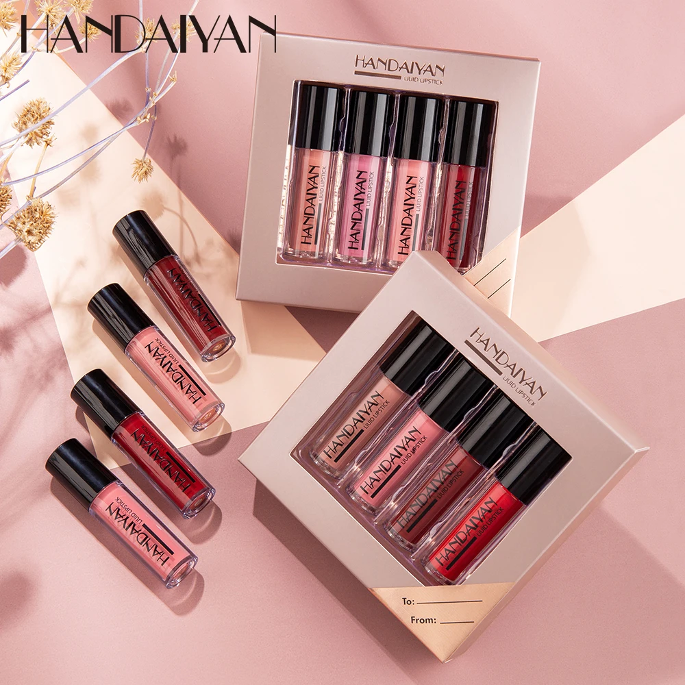 

HANDAIYAN Matte Liquid Lipstick Kit 4 Colors/box Women Makeup Set Matt Lipstick Lips Make up Cosmetics Tint Lip Gloss Waterproof