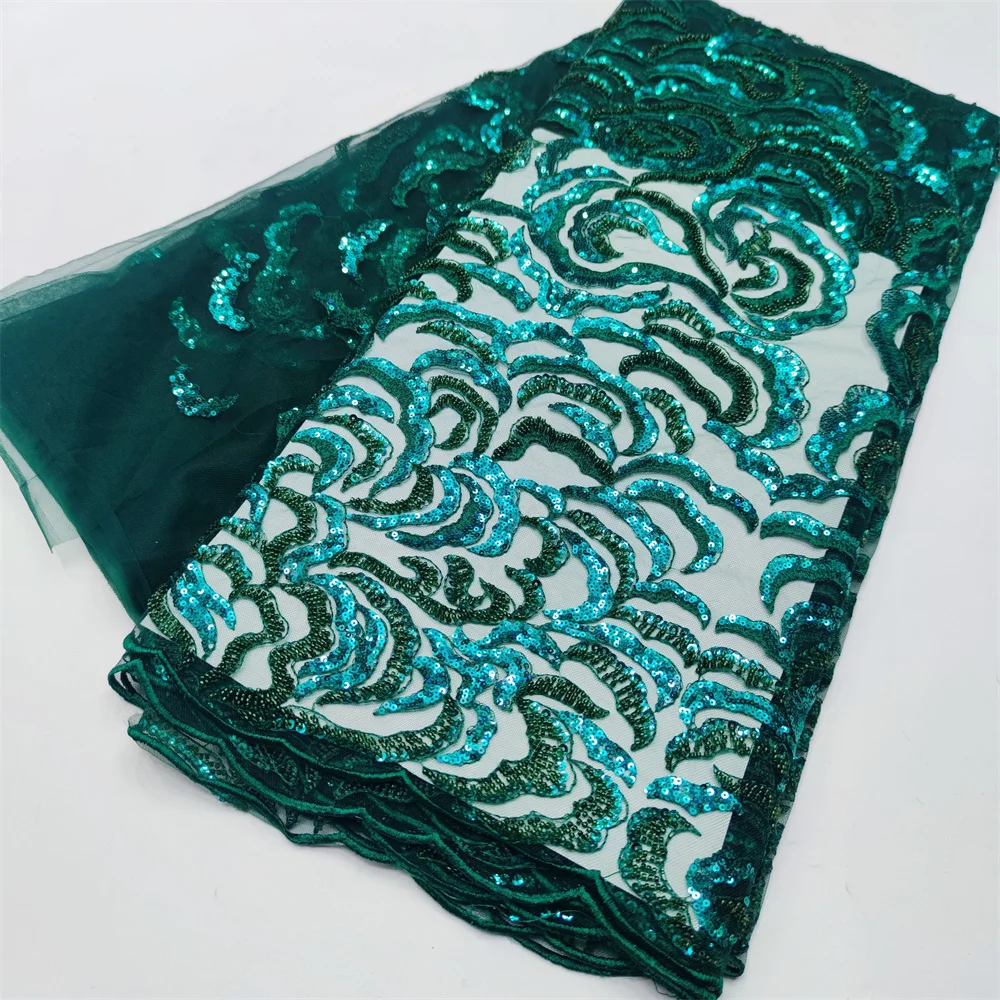 

Handmade Beads Lace Fabric High Quality Beaded Lace Fabric with Sequins Embroidery French Nigerian Tulle Lace for Sewing