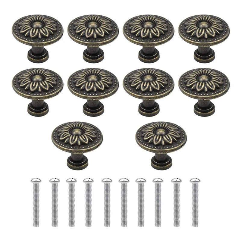 

10PCS Antique Bronzy Flower Round Cabinet Knob 32MM Vintage Drawer Knob Kitchen Cabinet Cupboard Door Drawer Pull Knob