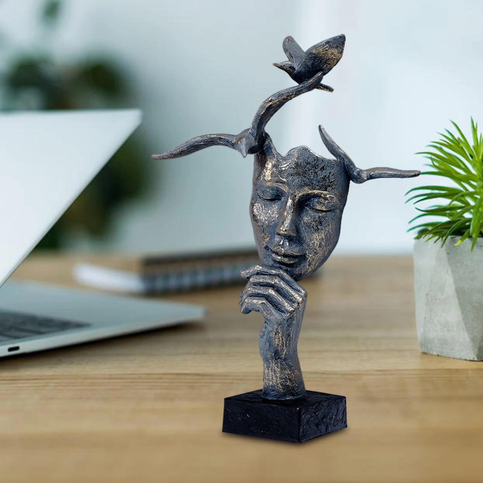 

Новая Скандинавская статуя тишины из золотистой смолы креативная фигурка маски истончика внутренний Декор для дома настольное художестве...