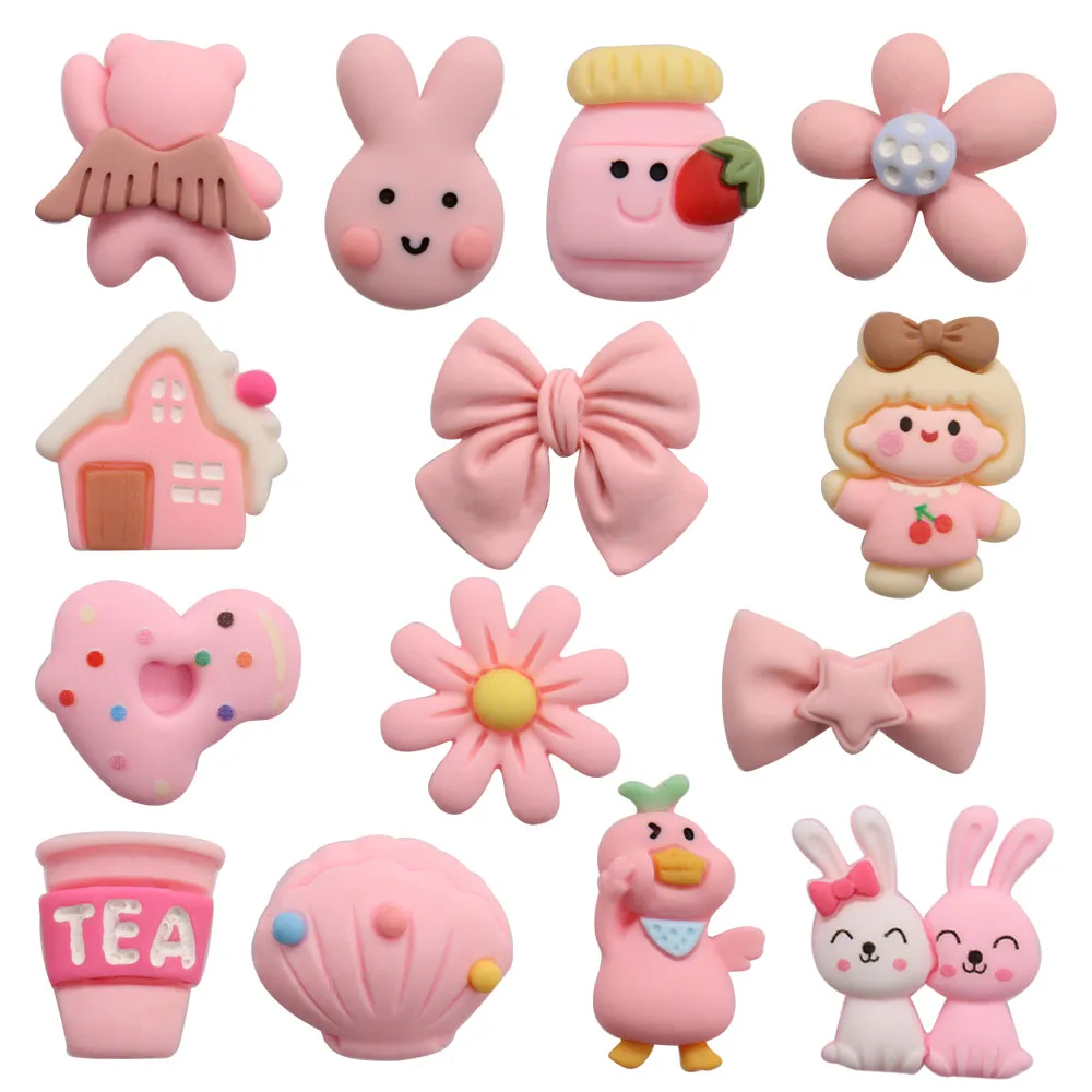 

Wholesale 50pcs Resin Shoe Charms Pink Cute Rabbit Duck Flower Accessories DIY Shoe Decoration For Croc Jibz Kids X-mas Gift
