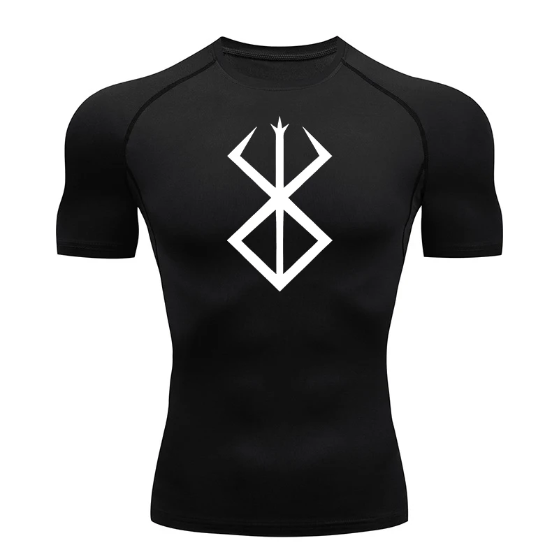 Anime Berserk Print Mens Compression Shirts Short Sleeve Gym Workout Fitness Undershirts Quick Dry Athletic T-Shirt Tees Tops