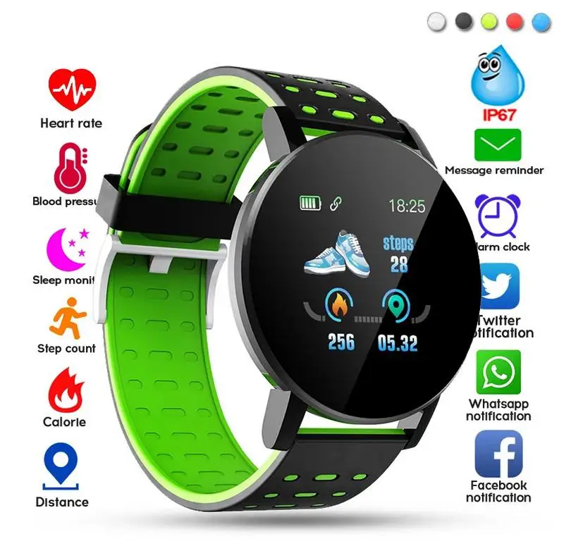 

119Plus Smart Horloge Waterdicht Slimme Armband Sport Fitness Tracker Mannen Vrouwen Bloeddruk Hartslagmeter Voor Android Ios