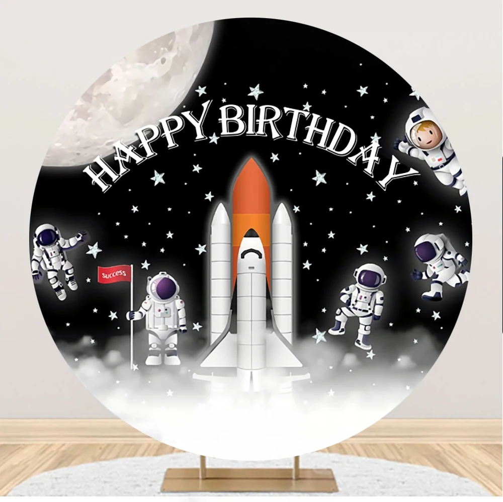 

Laeacco Outer Space Rocket Astronaut Backdrop for Baby Boy Kid Universe Planet Galaxy Birthday Customized Photography Background