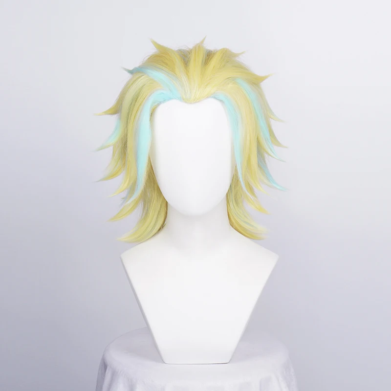 

Anime Tokyo Revengers Rindo Haitani Cosplay Wig Golden Blue Short Synthetic Fiber Hair + Free Wig Cap