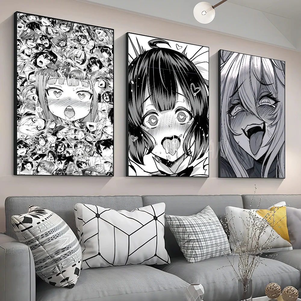 A-Ahegao Manga Girl Poster Stickers Art Wall Murals Decor Game Room Gifts HD Painting