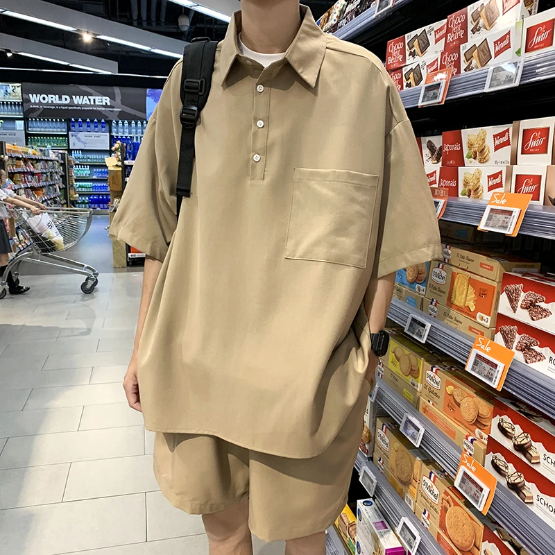 Men Sets Summer Gentle College Shorts Pure Color T-shirts Handsome Streetwear Fashion Popular Preppy Style Harajuku BF Casual