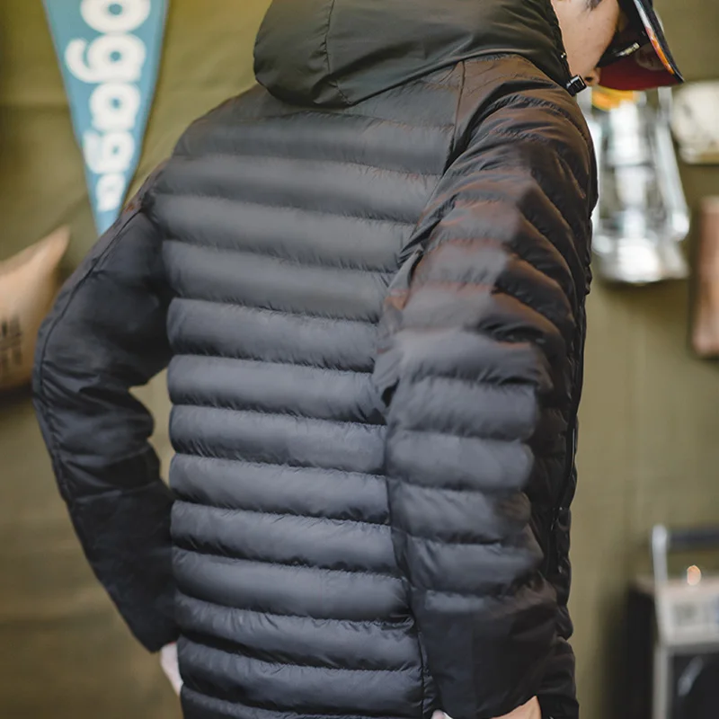 Maden Light Weight Duck Down Jacket hooded Basic Winter Coat for Men Urban Streetwear Thick Warm Outdoor Windproof Puffer Jacket