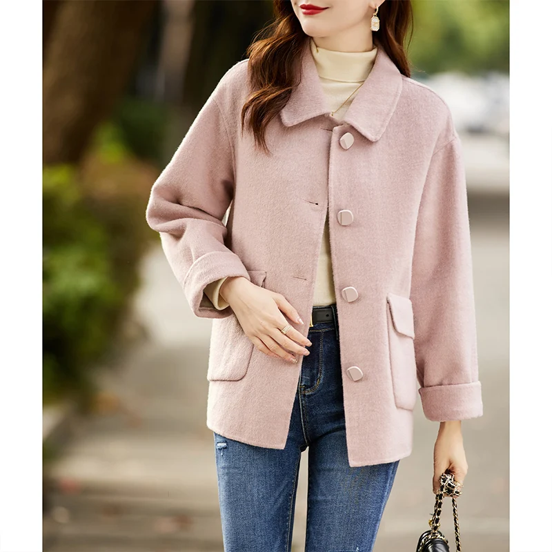 

Vimly Warm Woolen Coat Winter New Fashion Women Clothing Korea Style Jacket Pockets Turn-down Collar Solid Wool Coat 50332