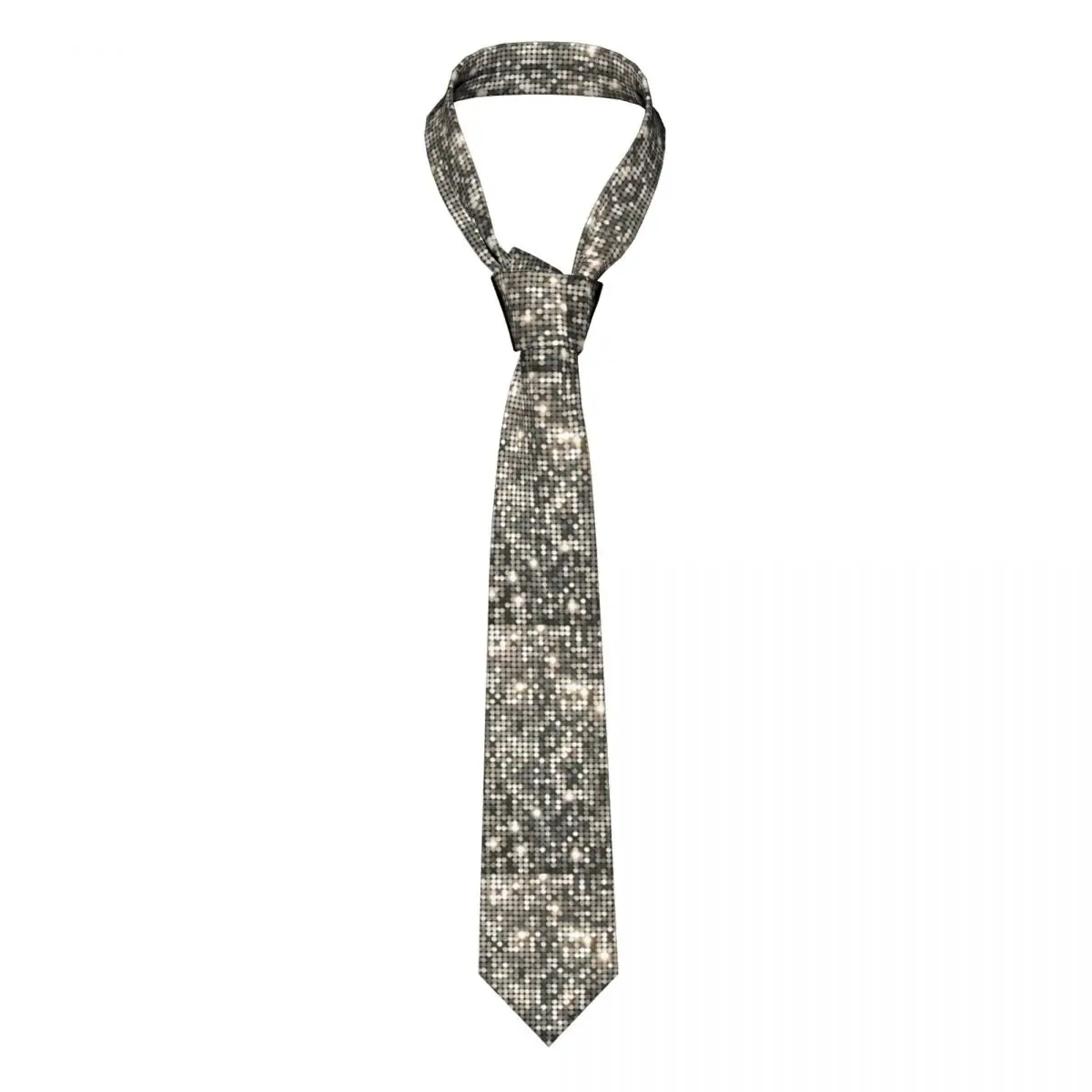 

Silver Metallic Print Tie Glitter Sparkles For Men Fashion Neck Ties Gift Shirt Party Polyester Silk Cravat