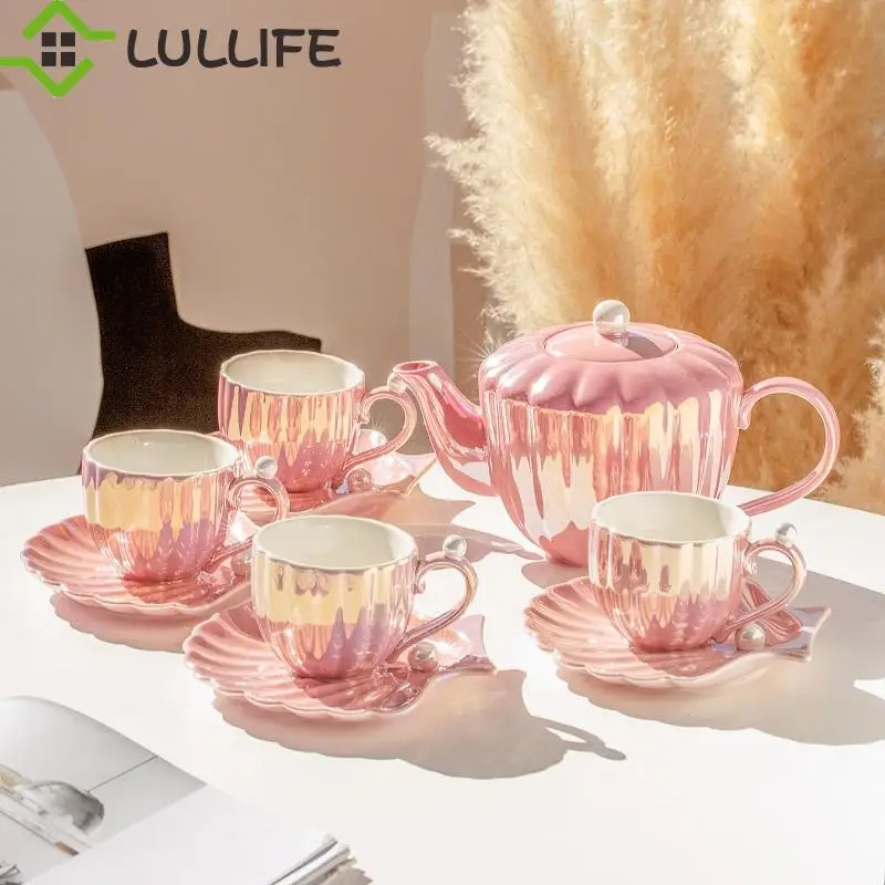 

1L Pearly Shells Ceramic Teapot Creative Pink Teapot Iridescent Teaware Beautiful Teakettle Fruit Teapot