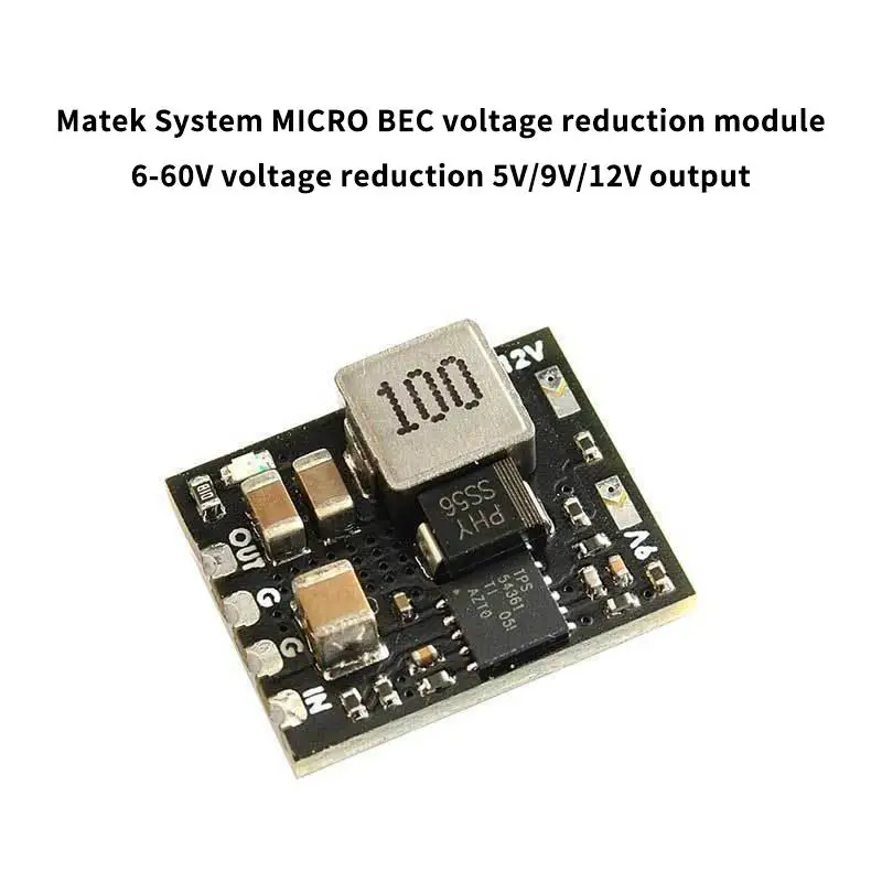 Фото Модуль понижения напряжения Matek System Micro BEC с входным напряжением от 6 до 60В и выходным напряжением 5В, 9В, 12В, идеально подходит для RC-дронов и DIY-проектов. №2