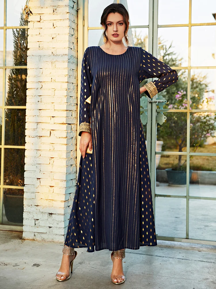 

TOLEEN Women Luxury Elegant Maxi Dresses 2022 Long Sleeve Sequin Stripe Abaya African Turkish Arabic Evening Party Robe Vestidos
