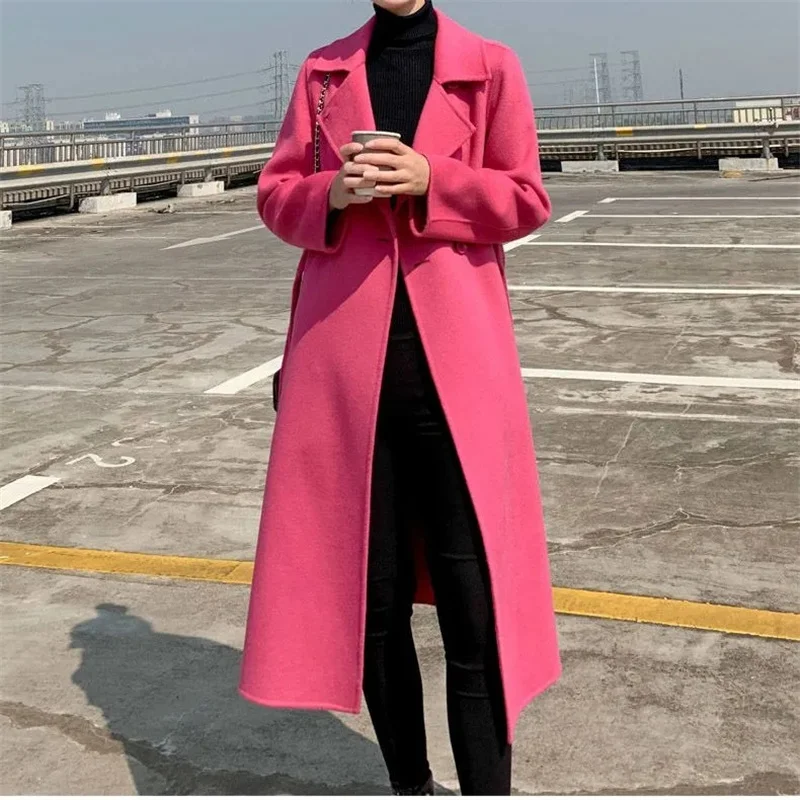 Factory Direct 2022 All-matching Double-Sided Cashmere Coat Autumn Winter Mid-length Slim Western Style Trench Coat Solid Color images - 6