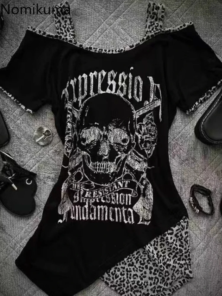 Женские футболки 204 Ropa Mujer с коротким рукавом в стиле пэчворк и леопардовым