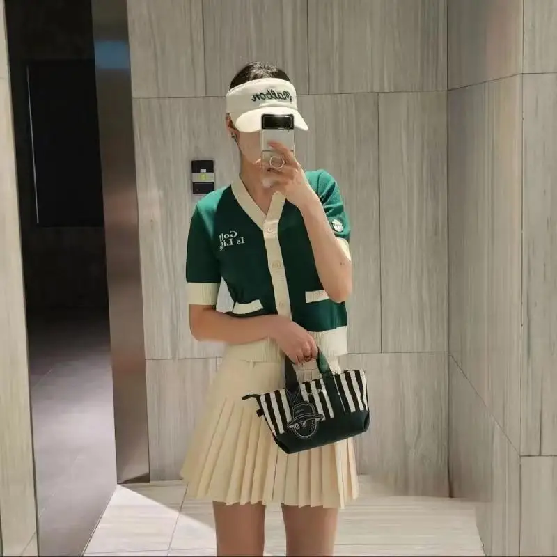 2023 New Korean Brand Golf Women's Summer Knitted Cardigan Comfortable Breathable Outdoor Sports Short Sleeve Lady's Coat