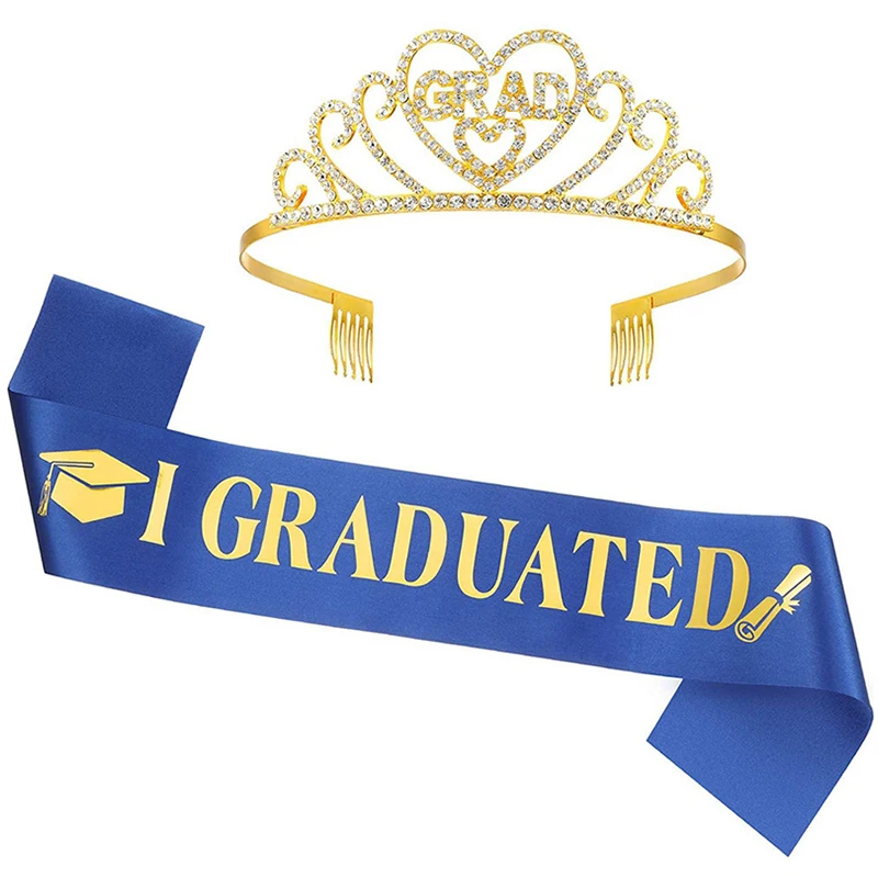 

1set I Graduated Satin Sash with Rhinestone Crown Graduation Party Decoration Photo Booth Props Class of 2022 Gradute Supplies