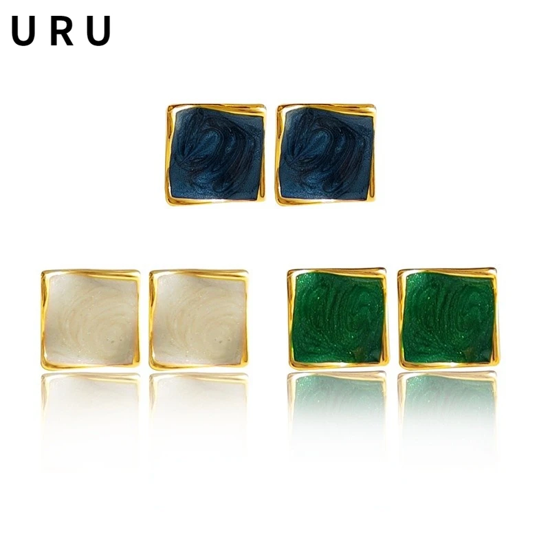 

Modern Jewelry Square Earrings 925 Silver Needle Hot Sale High Quality Brass Blue Green White Stud Earrings For Girl Gift