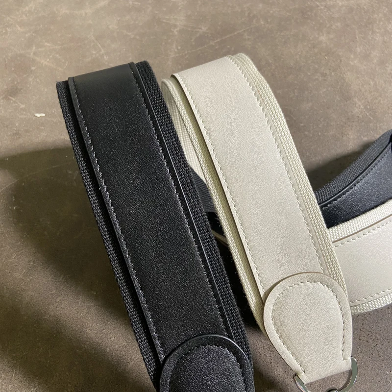 2 inch Wide Full Leather Evelyn Bag Shoulder Strap Swift Cowhide Etoupe Color Blocking Design Steel Buckle Bag Accessories