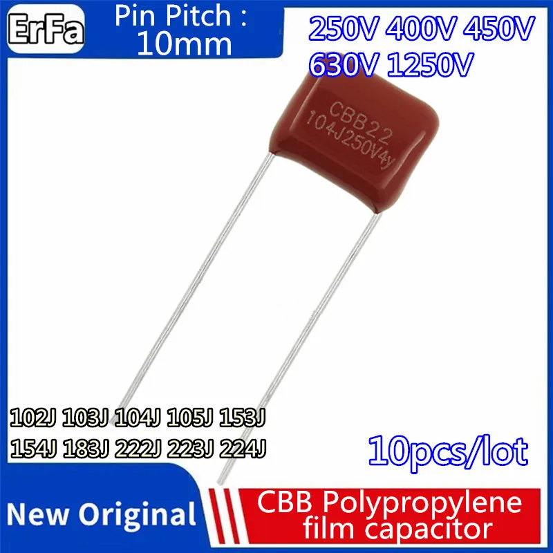 

Полипропиленовый пленочный Конденсатор CBB, конденсатор CBB22 CBB81 154J 183J 222J 223J 224J 102J 103J 104J 105J 153J, 10 шт., 250 В, 400 В, 450 в, 630 в, 1250 в