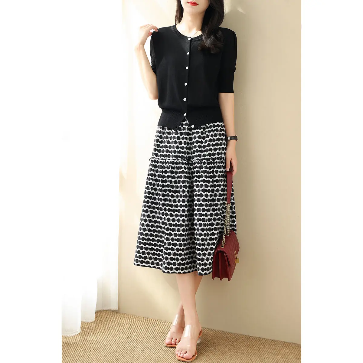 

2022 Women Spring Summer Fashion Skirt Suits Female O-neck Knitted Jackets + Long Printed Skirts Ladies Two-piece Sets F121
