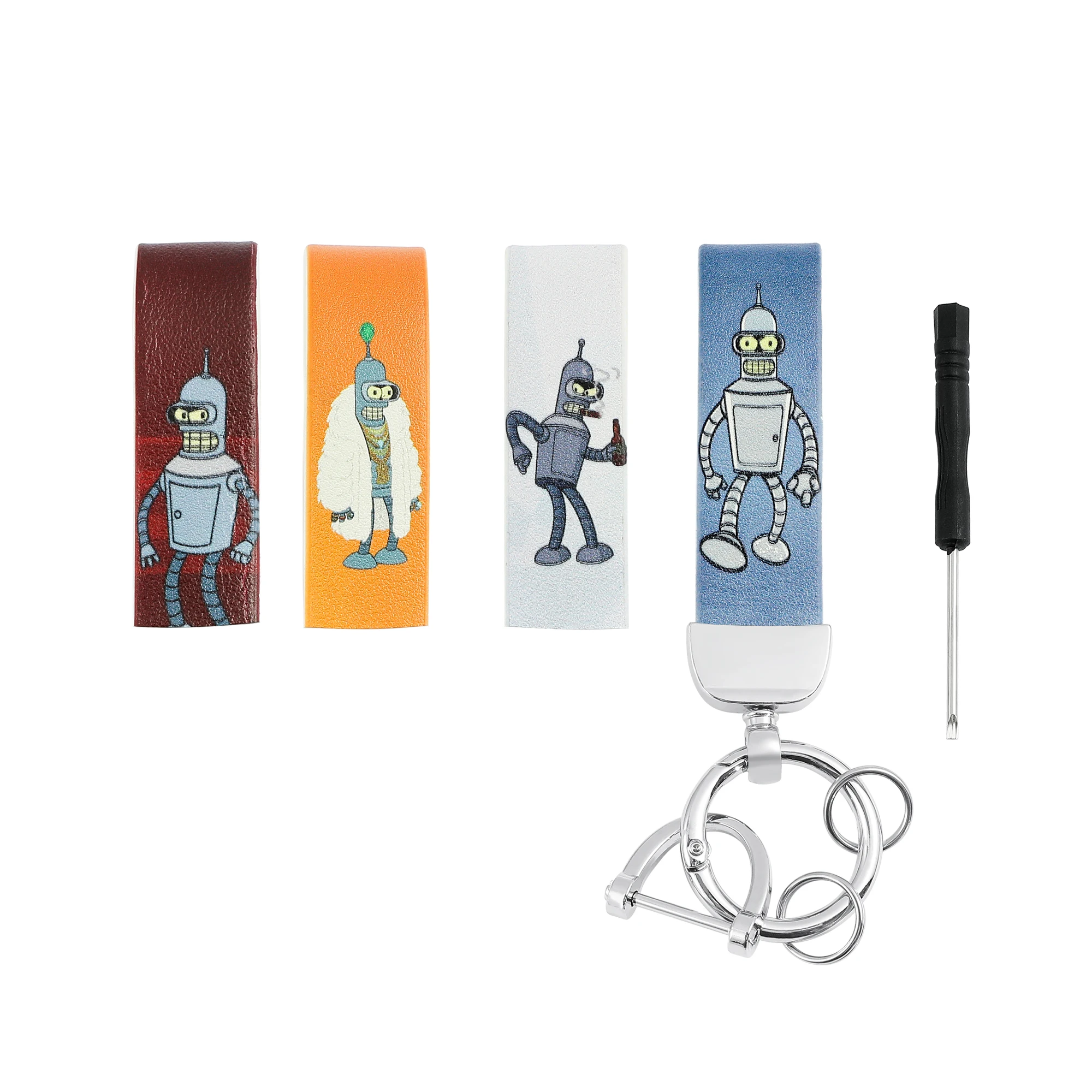 

Disney Comedy Anime Futurama Keychain Cute Robot Printed Pendant Keyrings for Backpack Accessories Metal Openable Key Holder