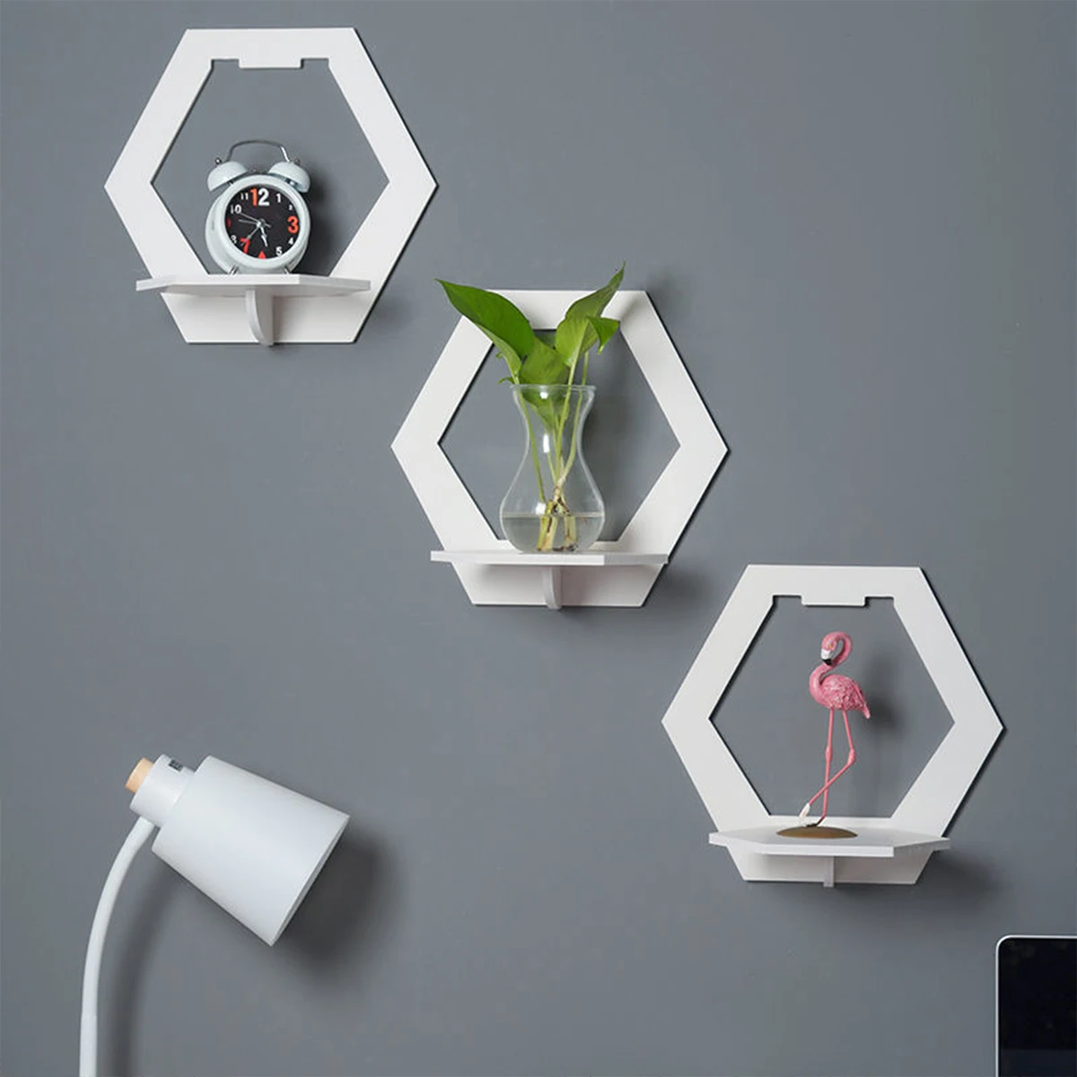 

1/3Pcs Hexagon Wall Shelf Punch Free Bedside Wall Display Stand Wall Mounted Flower Pot Holder Tv Background Hanging Organizer