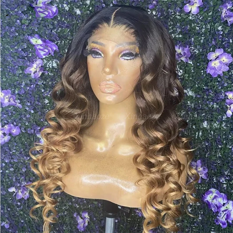 Remy Glueless Long Ombre Honey Blonde Soft Body Wave Brazilian Human Hair 13x4Lace Front Wig For Black Women PrePlucked BabyHair