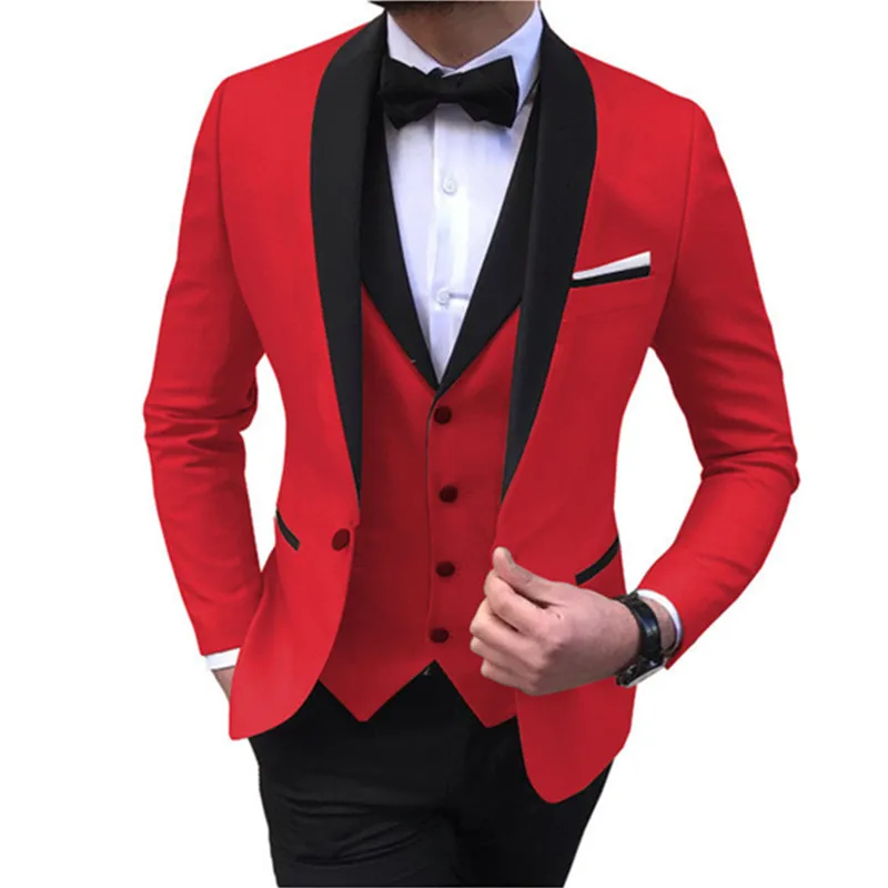 White Slit Mens Suits 3 Piece Black Shawl Lapel Casual Groom Tuxedos For Wedding Groomsmen Suits Men 2022 (Blazer+Vest+Pant)